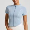 Top Deportivo de Manga Corta para Mujer Secado Rápido Manga Corta Cremallera Corte Ajustado Ciclismo Yoga Correr Chaqueta Ropa de Fitness Ropa Ecuestre de Verano