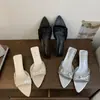 Chinelos Boca de Peixe para Mulheres, Sapatos com Strass, Bico Fino, Sandálias de Praia Pretas da Moda, Novos Saltos Altos com Lantejoulas, Sandálias Prateadas