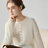 Suéter 100% Cachemir Puro para Mujer Cardigan de Cuello Redondo con Media Botonadura Dobladillo Enrollado Capa Interior Tejido Cálido Tejido Base Adelgazante