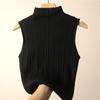 Cárdigan de punto negro sin mangas de cuello alto fino para primavera y otoño para mujer, para llevar debajo, adelgazante, estilo coreano, a la moda