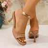 Sandalias de Verano 2025 Nuevas de Tacón Alto Abiertas Color Nude Sexy Temperamento para Exteriores Venta Directa de Fábrica Comercio Exterior Transfronterizo Calzado para Mujer