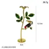 Pintura al Óleo Manualidad Ramas y Hojas de Metal Pájaro Pequeño Adorno Urraca Pájaro de Pico Grande Hogar Escritorio Pequeña Decoración Base de Flor de Rosa