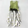 Vestido Casual de Algodón Puro con Estampado Digital Nuevo Transfronterizo, Cuello Redondo, Sin Mangas, Largo Medio, para Mujer, Verano en la Playa