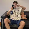 Transmisión en Vivo Transfronteriza Pijama de Shorts Estampados de Manga Corta para Hombre Verano Jersey Casual Estilo Japonés Ropa para el Hogar que se Puede Usar Afuera para Hombre Verano