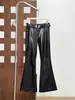 Design de Nicho 25 Outono e Inverno Novo Calça de Couro Ecológico de Proteína com Barra Larga Elástica de PU para Mulheres, Calça de Couro Pu Elástica Fresca com Rima