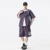 Camisa de Manga Corta con Bloques de Color de Seda Helada Nasa para Hombre, Ligera de Verano, Corte Holgado, Traje Deportivo Casual Versátil