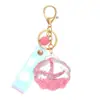 Chaveiro de Boneca Flutuante com Óleo Acrílico Pingente para Bolsa de Casal de Carro Pequeno Acessório Chaveiro de Areia Líquida