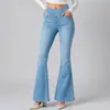 Calça jeans elástica cross-border com orelhas de gato e micro-flare, calça jeans boot-cut cross de cintura alta, calças casuais modeladoras para mulheres