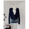 Cárdigan de Punto Bordado con Cuello Redondo para Mujer 2025 Primavera y Otoño Nuevo Retro Retorcido Delgado Prendas de Punto Prendas de Punto Top Chaqueta