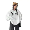 Sudadera con Capucha de Gato de Dibujos Animados Blanca y Gris para Mujer 2026 Nueva Otoño e Invierno Sudadera Estilo Coreano Conjunto Minimalista Top Chaqueta