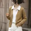 2026 Top de Punto Falso de Dos Piezas para Mujer Casual Adelgazante Manga Larga POL0 Cárdigan Gris Camello Avena