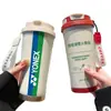 Taza Termo de Bádminton a la Moda, Taza de Agua Deportiva Personalizada con Popote, Taza de Café con Doble Boquilla para Hombres y Mujeres, Gran Capacidad, Alto Valor Estético