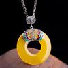 Joyería de Plata S925 Esmalte Quemado Resina Calcedonia Amarilla Colgante Accesorio para Suéter Estilo Étnico Colgante para Mujer