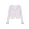 Cárdigan de Lino de Bambú con Borde de Encaje Combinado con Falda de Tirantes, Chaqueta de Punto, Chal Protector Solar de Manga Larga, Camisa de Aire Acondicionado, Chaqueta Fina