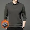 Camisa Polo con Diseño Falso de Dos Piezas, Forrada de Polar, Modelo Nuevo 2024 al por Mayor para Personas de Mediana Edad y Mayores, Camisa Base Engrosada para Hombre, Estilo de Negocios con Cuello de Solapa, Otoño e Invierno