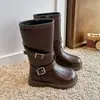 Botas Largas Calientes Forradas de Felpa para Niñas, Botas Martin de Cuero con Hebilla para Niños Medianos a Grandes, Nuevas Llegadas de Invierno Botas de Montar Acolchadas de Algodón, Moda Coreana