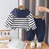 Conjunto de Ropa de Primavera Moderno y a la Moda para Bebé, Conjunto de Ropa de Dos Piezas para Niños con Sudadera de Rayas con Capucha de Manga Larga para Primavera y Otoño