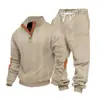 Suéter Henry Masculino Europeu e Americano Transfronteiriço Outono e Inverno Solto Pesado Texturizado Moderno Gola Alta Conjunto Casual de Calças para Homens