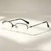 Nuevas Gafas de Metal Ovaladas de Media Montura con Bloques de Color para Hombre y Mujer Ligeras Elegantes Temperamento de Moda Sencillas para el Trabajo Patillas con Tallado