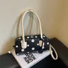 Bolsa Boston Feminina Outono/Inverno Veludo Bolinhas Comércio Exterior Moda Versátil Grande Capacidade Bolsa para o Dia a Dia Bolsa Transversal de Ombro Tendência