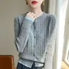 Cardigã curto de malha misturada com lã, cor fashion em blocos, estilo transfronteiriço, quente, gola redonda, trança pequena, novo estilo outono/inverno feminino