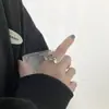 Anel Aberto com Design de Estrela de Quatro Pontas Cravejado de Diamantes, Estilo Minimalista, Anel de Dedo Indicador Ajustável com Zircônia Starlight Tendência