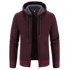 Chaqueta cárdigan de punto con capucha para hombre de otoño e invierno, chaqueta suéter gruesa acolchada con cremallera, abrigo de lana casual holgado