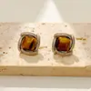 Pendientes Cuadrados Sencillos de Piedra Ojo de Tigre, Pendientes Estilo Retro Maillard, Pendientes de Lujo Ligero y Versátiles