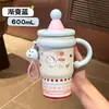 Termo de Dibujos Animados para Niños con Revestimiento Interior de Acero Inoxidable 316, Gran Capacidad, Vaso con Popote y Asa, Vaso de Agua de Alta Estética