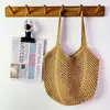 Bolso Tejido Chic Casual Gran Capacidad Hilo de Algodón Calado Bolso de Paja Estilo Perezoso Bolso de Hombro Único Bolso de Playa Vacaciones para Mujer