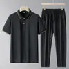 Traje Esportivo Casual de Novo Estilo para Verão, para Homens de Meia-Idade e Idosos, Camisa Polo de Seda Gelada, Conjunto de Duas Peças Estilo Pai de Manga Curta Polo+