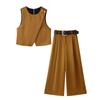 Z Verano Nuevo Top de Doble Botonadura con Textura de Satén de Seda 8459556 con Cinturón Pantalones Sueltos de Seda y Satén 7965556