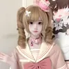 Peruca Cachos Romanos para Boneca Feminina Lolita Cabelo Dourado Cacheado Peruca Fofa Produto Acabado Grampo Cabelo Curto Ondulado Conjunto