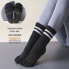 Calcetines largos de yoga para mujer, de algodón, deportivos, antideslizantes, de cinco dedos, para las cuatro estaciones, con tacón y dos barras, absorción del sudor
