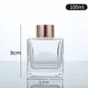 Botella de Vidrio Cuadrada Transparente para Aromaterapia con Tapa de Aluminio Electroquímico, Botella Difusora de Aroma de Ratán y Flores Secas, Pieza Decorativa para Uso en Hotel y Hogar