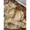 Conjunto de Pijama de Algodón Nube Nuevo de Fábrica al por Mayor para Mujer con Almohadillas en el Pecho, Manga Larga, Pantalón Largo, Holgado, Estampado Floral Pequeño, Conjunto de Ropa para el Hogar, Moderno