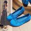 Zapatos planos de noche suaves, estilo retro, punta redonda, azules, pequeños, bailarinas, con lazo francés, para mujer, para verano