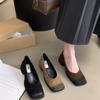 Zapatos de tacón alto gruesos de punta cuadrada, elegantes para la noche, estilo retro francés de gamuza, boca poco profunda, para mujer, modelo nuevo Primavera 2026