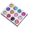 Polvo de glitter para decoración de uñas, polvo láser, polvo brillante, lentejuelas, tallados de terciopelo en forma de diamante y redondos, lámina de oro y plata, flores secas, set de 12 colores de decoraciones
