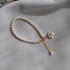 Pulsera de Perlas Naturales de Agua Dulce Garra de Gato Desmontable Pulsera Tejida a Mano Vintage Simple Pulsera de Nácar