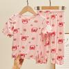 Pijamas finos de seda de hielo para niñas, ropa de verano con aire acondicionado, traje de encaje para niñas, ropa de manga corta con dibujos animados para el hogar, moda