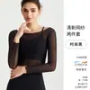 Ropa de Yoga Estilo Nuevo para Mujer, Conjunto de Dos Piezas para Pilates, Top de Fitness Transparente con Encaje Fresco y Sexy, Camiseta de Manga Larga