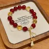 Novo Bracelete de Abóbora Dupla Estilo Chinês para Mulheres, de Alto Padrão e Elegante, Versátil Bracelete de Cristal Amarelo Torre Imitação e Ágata Vermelha, Presente para Melhor Amiga