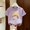 Camiseta de Manga Curta para Meninas Roupa de Verão 2026 Novo Estilo Moda Celebridade da Internet Tops Casuais Menininhas Camiseta Básica de Algodão Puro