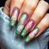 Parches de Manicura Largos con Forma de Ballet, Uñas Portátiles de Moda para Primavera y Verano, Parches de Manicura Coloridos con Diseño de Loto y Mariposa Difuminado