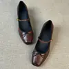 Zapatos Mary Jane de Cuero Suave Estilo Retro Suave con Moño Punta Cuadrada para Mujer Versátiles para Viajar Correa Única Tacón Grueso Planos de Corte Bajo