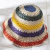 Sombrero de paja a rayas de colores estilo Hyun Ya para mujer, estilo coreano de verano, plegable, con agujeros, para playa, vacaciones y sol.