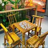 Juego de Mesa y Sillas de Bambú Retro para Patio Exterior Balcón Casa de Té, Mesa y Sillas de Té Tejidas de Bambú Vintage, Muebles de Bambú