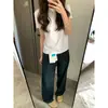Camiseta de Verano Blanca Pura de Algodón Puro para Mujer, Cuello Redondo Pequeño, Manga Corta, Corte Recto en los Hombros, Estilo Holgado de Talla Grande, Camiseta Fina para Capas