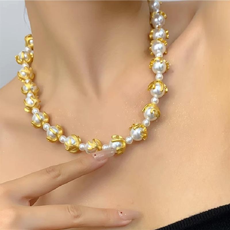 2309153 复古夸张宫廷重工串珍珠项链小众设计高级感颈链